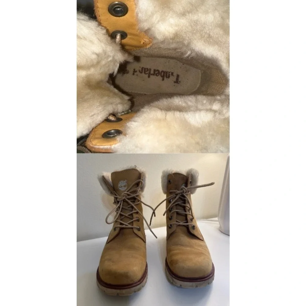 Timberland Womens Wheat Leather Faux Fur Trim Lace Up Boots 89379 Size 6M